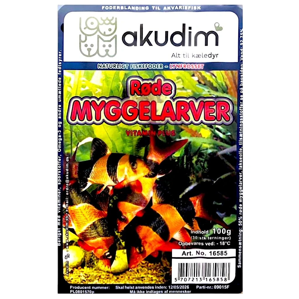 Frostfoder Røde myggelarver 100 g